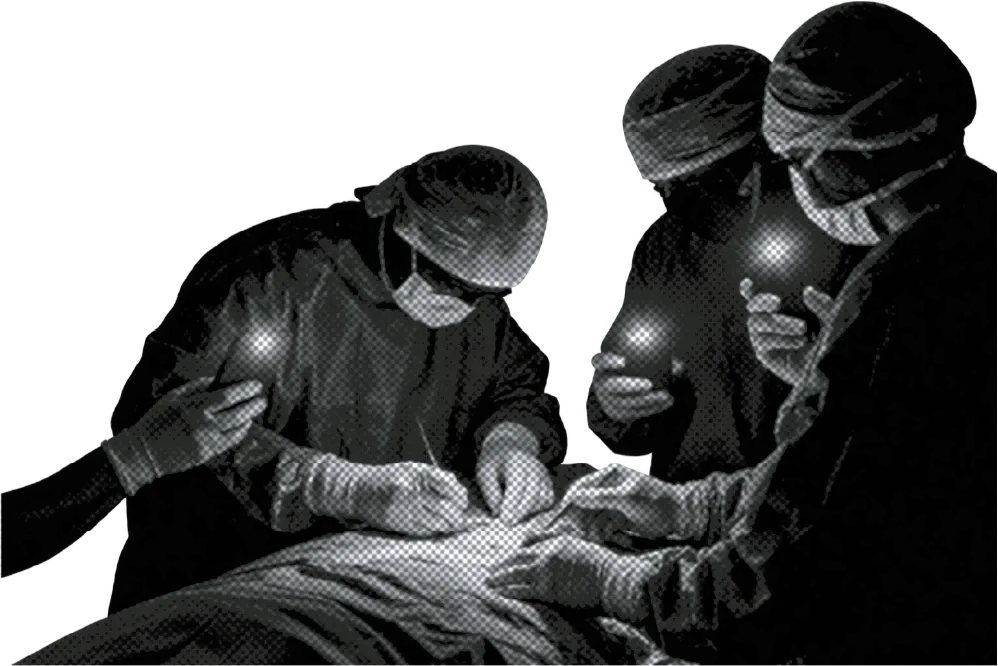 Surgeons operating by the light of cell phones